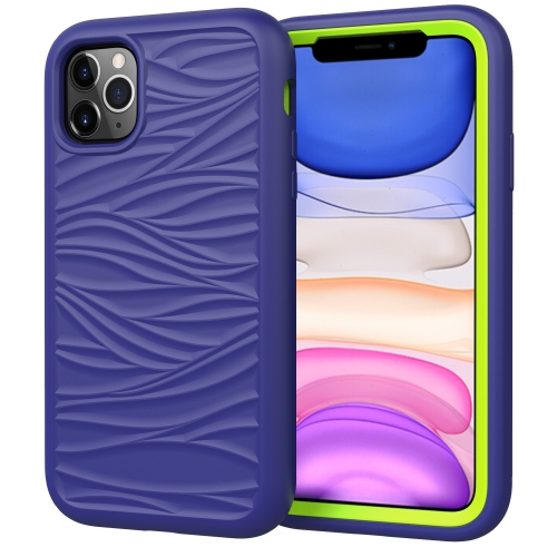 

For iPhone 11 Pro Wave Pattern 3 in 1 Silicone+PC Shockproof Protective Case(Navy+Olivine)