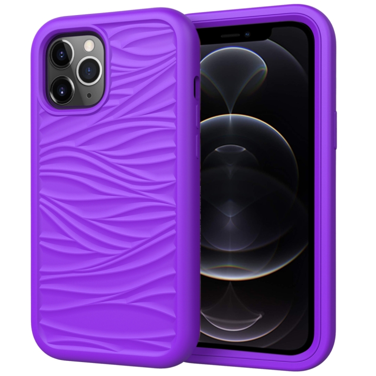 

For iPhone 12 / 12 Pro Wave Pattern 3 in 1 Silicone+PC Shockproof Protective Case(Purple)