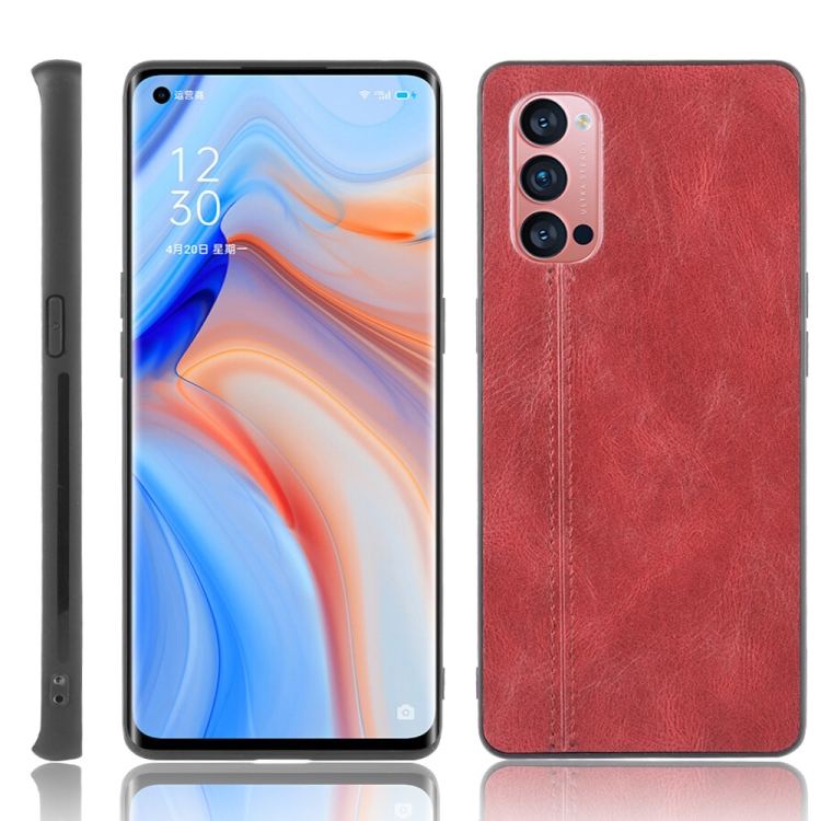 

For Oppo Reno4 Pro Shockproof Sewing Cow Pattern Skin PC + PU + TPU Case(Red)