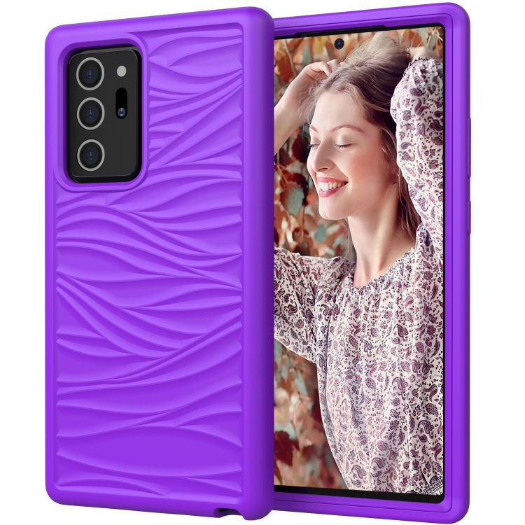 

For Samsung Galaxy Note20 Wave Pattern 3 in 1 Silicone+PC Shockproof Protective Case(Purple)