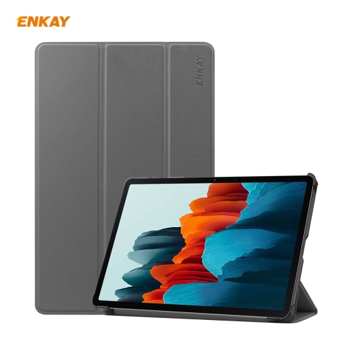 

ENKAY ENK-8010 PU Leather + Plastic Smart Case with Three-folding Holder for Samsung Galaxy Tab S7 11.0 T870 / T875(Grey)
