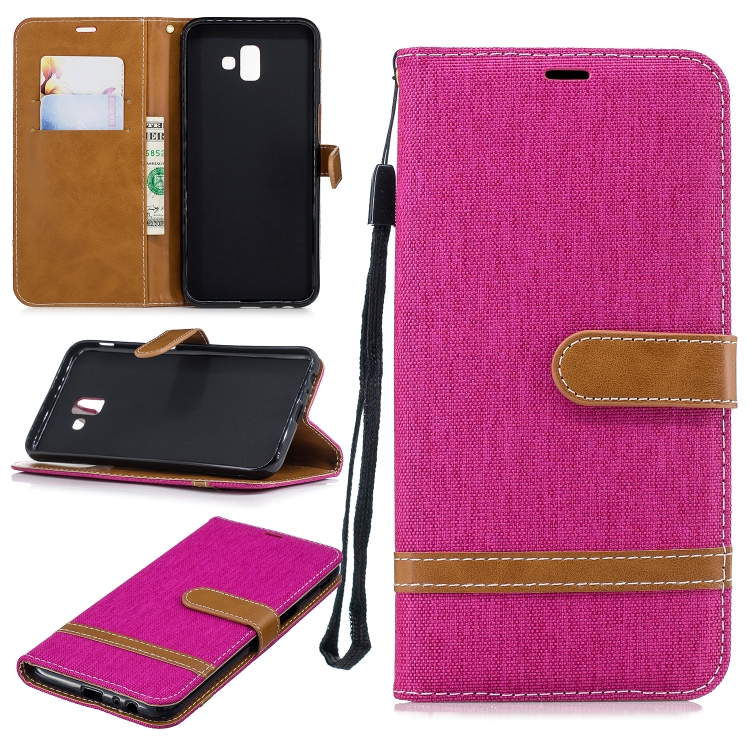 

Color Matching Denim Texture Leather Case for Galaxy J6+ & J6 Prime, with Holder & Card Slots & Wallet & Lanyard(Rose red)