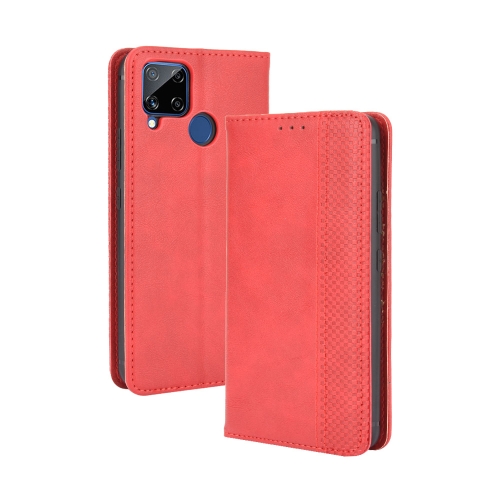 

For OPPO Realme C15 Magnetic Buckle Retro Crazy Horse Texture Horizontal Flip Leather Case with Holder & Card Slots & Photo Frame(Red)