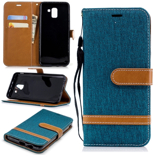 

Color Matching Denim Texture Leather Case for Galaxy J6 , with Holder & Card Slots & Wallet & Lanyard(Green)