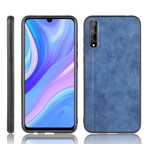 

For Huawei P Smart S Shockproof Sewing Cow Pattern Skin PC + PU + TPU Case(Blue)