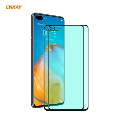 

For Huawei P40 2 PCS ENKAY Hat-Prince 0.26mm 9H 6D Curved Full Screen Eye Protection Green Film Tempered Glass Protector
