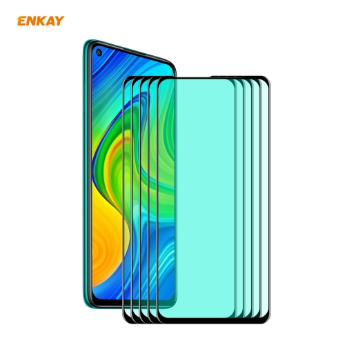 

For Redmi 10X 4G/Redmi Note 9 5 PCS ENKAY Hat-Prince 0.26mm 9H 6D Curved Full Screen Eye Protection Green Film Tempered Glass Protector