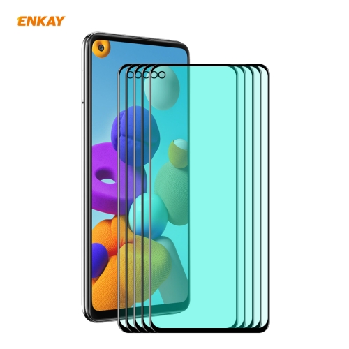 

For Samsung Galaxy A21 / A21s 5 PCS ENKAY Hat-Prince 0.26mm 9H 6D Curved Full Screen Eye Protection Green Film Tempered Glass Protector