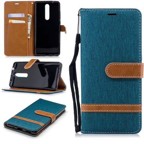 

Color Matching Denim Texture Leather Case for Nokia 5.1 (2018), with Holder & Card Slots & Wallet & Lanyard(Green)