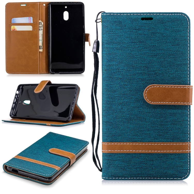 

Color Matching Denim Texture Leather Case for Nokia 2.1 (2018) , with Holder & Card Slots & Wallet & Lanyard(Green)