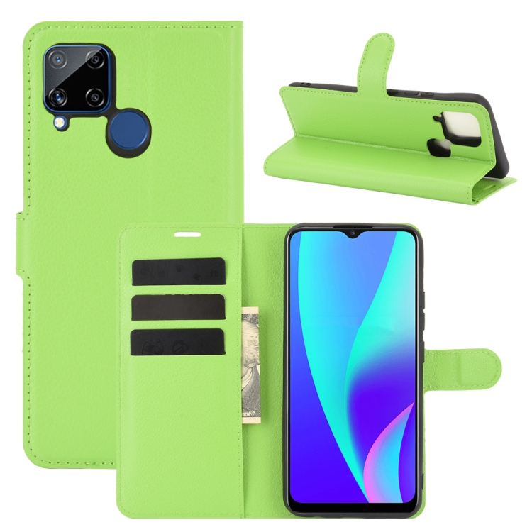 

For OPPO Realme C15 Litchi Texture Horizontal Flip Protective Case with Holder & Card Slots & Wallet(Green)