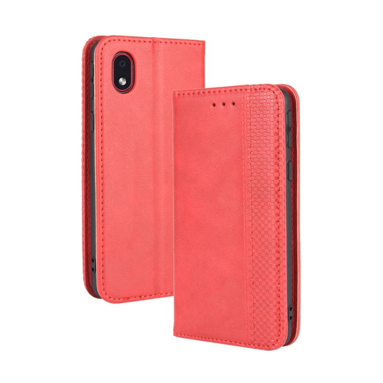 

For Samsung Galaxy A01 Core / M01 Core Magnetic Buckle Retro Crazy Horse Texture Horizontal Flip Leather Case with Holder & Card Slots & Photo Frame(Red)