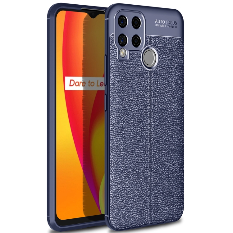 

For OPPO Realme C15 Litchi Texture TPU Shockproof Case(Navy Blue)