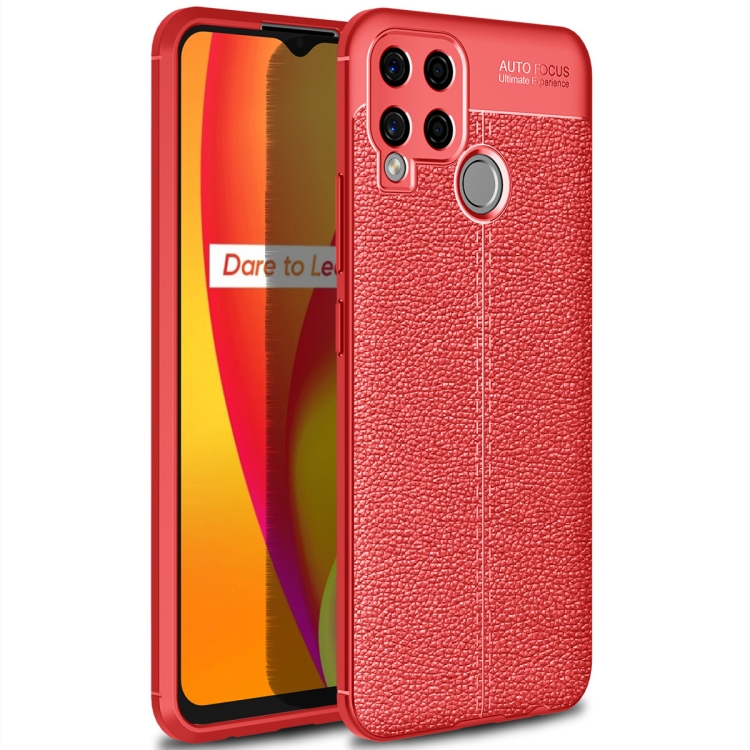 

For OPPO Realme C15 Litchi Texture TPU Shockproof Case(Red)