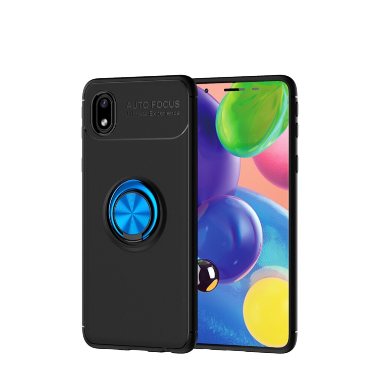 

For Samsung Galaxy A01 Core Metal Ring Holder 360 Degree Rotating TPU Case(Black+Blue)