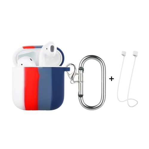 

ENKAY Hat-Prince ENK-AC8002 for Apple AirPods 1 / 2 Wireless Earphone Rainbow Color TPU Protective Case with Carabiner and Anti-lost Rope(White Red Blue)