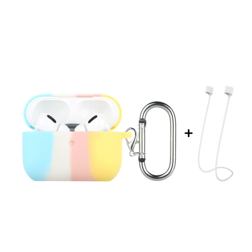 

ENKAY Hat-Prince ENK-AC8102 for Apple AirPods Pro Wireless Earphone Rainbow Color TPU Protective Case with Carabiner and Anti-lost Rope(Blue White Yellow)