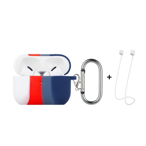 

ENKAY Hat-Prince ENK-AC8102 for Apple AirPods Pro Wireless Earphone Rainbow Color TPU Protective Case with Carabiner and Anti-lost Rope(White Red Blue)