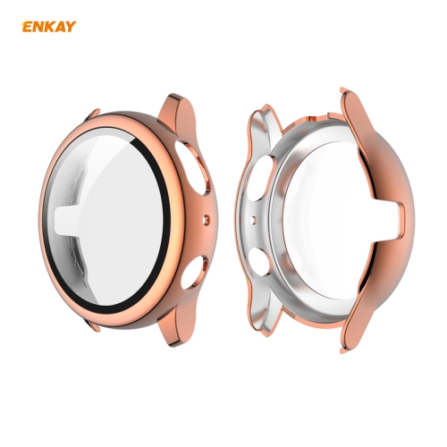 

For Samsung Galaxy Watch Active 2 40mm ENKAY Hat-Prince ENK-AC8204 Full Coverage Electroplating PC Case + 9H Tempered Glass Protector(Rose Gold)