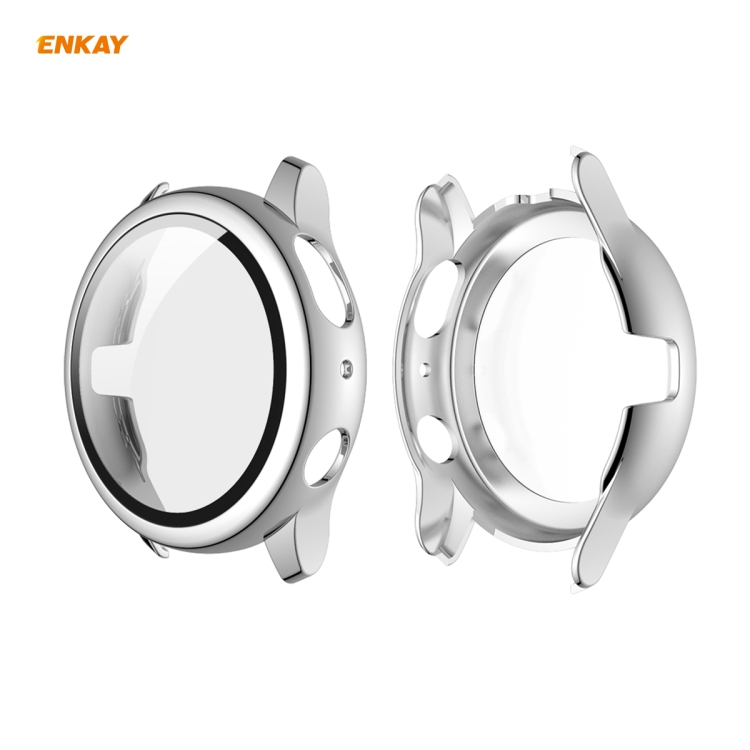 

For Samsung Galaxy Watch Active 2 44mm ENKAY Hat-Prince ENK-AC8205 Full Coverage Electroplating PC Case + 9H Tempered Glass Protector(Silver)