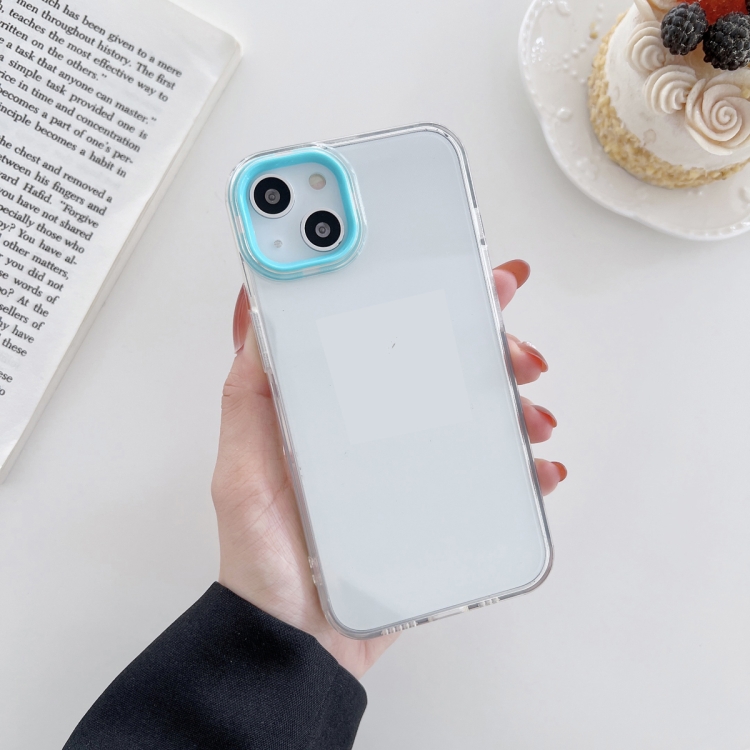 

For iPhone 13 Pro Macaron Lens Frame Transparent TPU Phone Case(Blue)