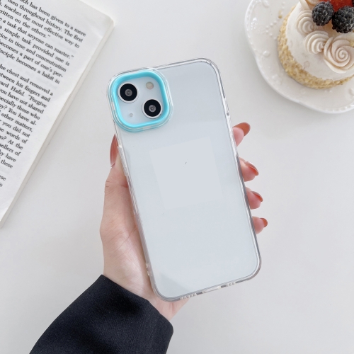 

For iPhone 13 Macaron Lens Frame Transparent TPU Phone Case(Blue)