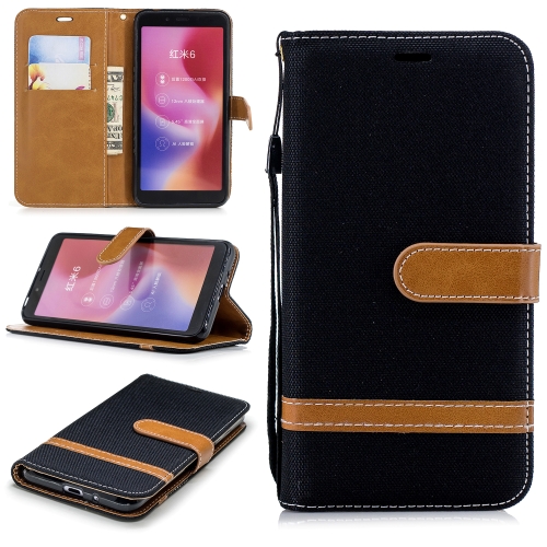 

Color Matching Denim Texture Leather Case for Xiaomi Redmi 6 / 6A, with Holder & Card Slots & Wallet & Lanyard(Black)