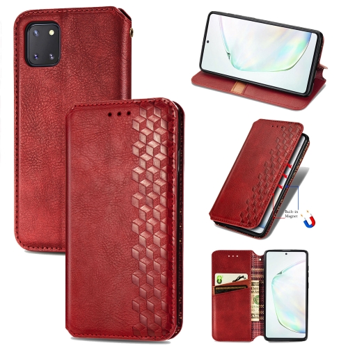 

For Galaxy Note 10 Lite/A81/M60S Cubic Grid Pressed Horizontal Flip Magnetic Leather Case with Holder & Card Slots & Wallet(Red)