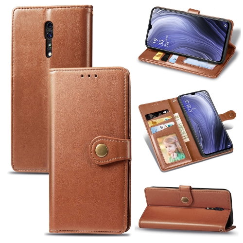 

For OPPO Reno Z Retro Solid Color Leather Buckle Phone Case with Lanyard & Photo Frame & Card Slot & Wallet & Stand Function(Brown)