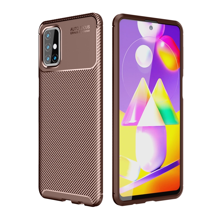 

For Samsung Galaxy M31s Carbon Fiber Texture Shockproof TPU Case(Brown)