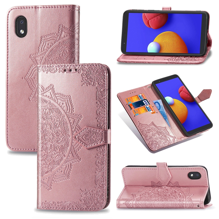 

For Galaxy A1 Core Mandala Flower Embossed Horizontal Flip Leather Case with Bracket / Card Slot / Wallet / Lanyard(Rose Gold)