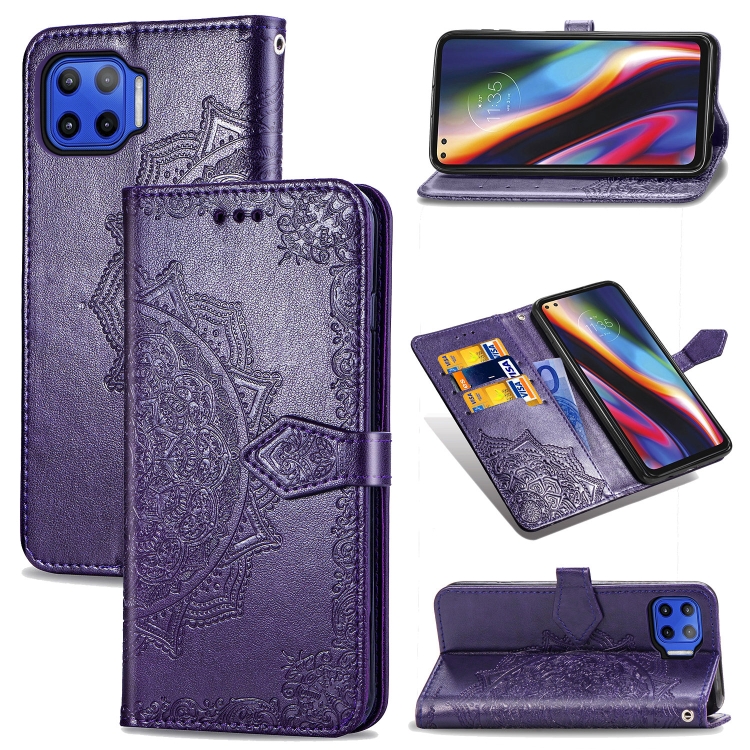 

For Motorola G 5G Plus Mandala Flower Embossed Horizontal Flip Leather Case with Bracket / Card Slot / Wallet / Lanyard(Purple)