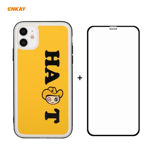 

For iPhone 11 Hat-Prince ENKAY ENK-PC0462 Cartoon Series PU Leather + PC Hard Slim Case Shockproof Cover ＆ 0.26mm 9H 2.5D Full Glue Full Coverage Tempered Glass Protector Film(Yellow)