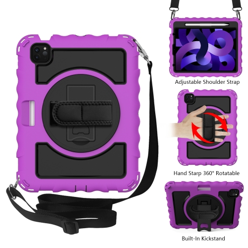 

For iPad Air 2020 10.9 360 Degree Rotation PC + Silicone Shockproof Combination Case with Holder & Hand Grip Strap & Neck Strap & Pen Slot Holder(Purple)