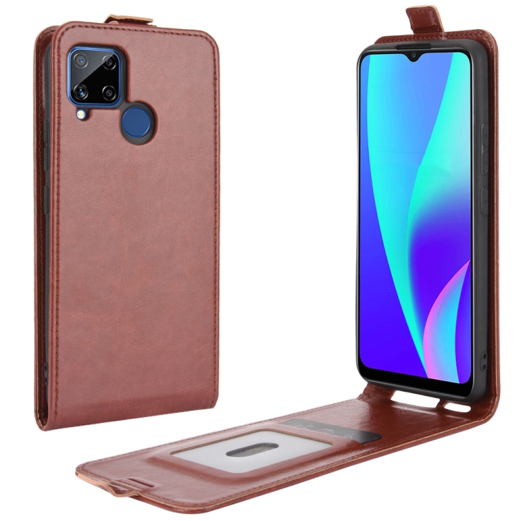 

For Realme C15 R64 Texture Single Vertical Flip Leather Protective Case with Card Slots & Photo Frame(Brown)