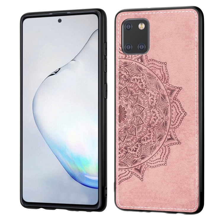 

For Galaxy M60S/A81/Note 10 Lite Mandala Embossed Cloth + PC + TPU Mobile Phone Case with Magnetic Function & Hand Strap(Rose Gold)