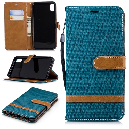 

Color Matching Denim Texture Leather Case for iPhone XR, with Holder & Card Slots & Wallet & Lanyard(Green)