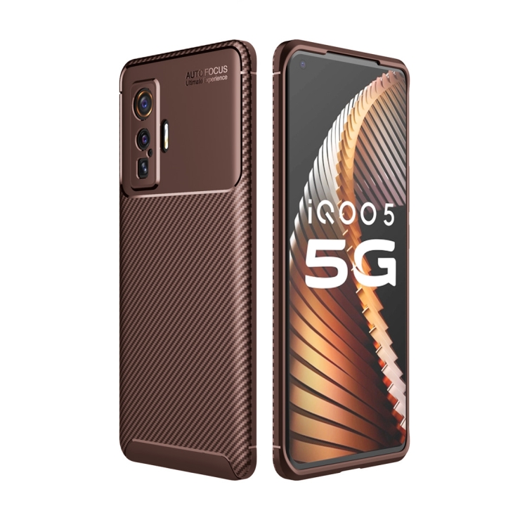 

For VIVO IQOO 5 Pro Carbon Fiber Texture Shockproof TPU Case(Brown)