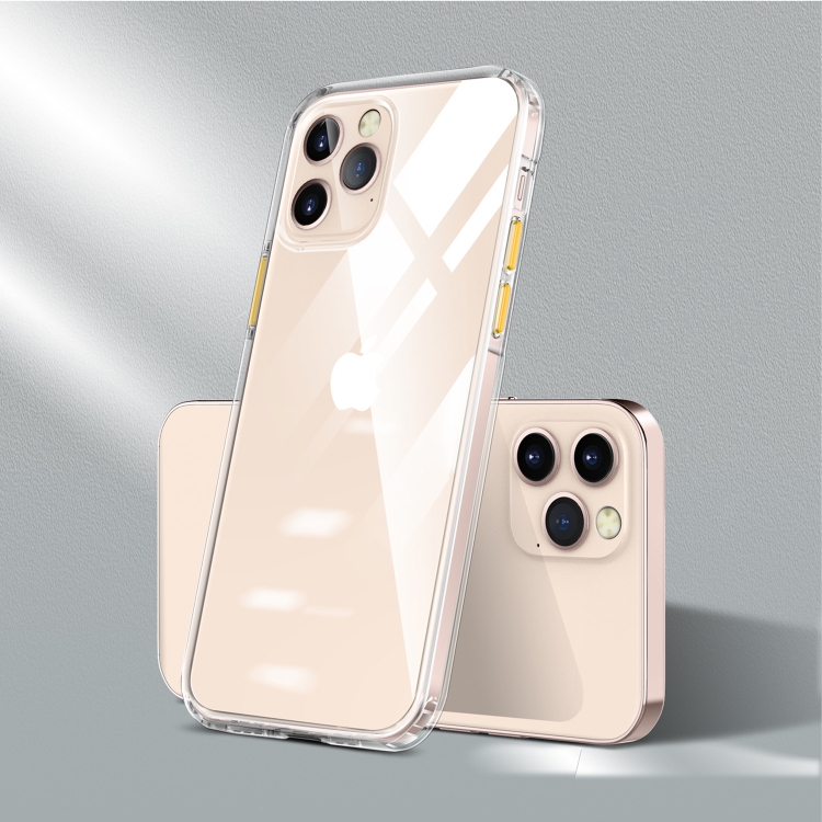 

For iPhone 12 / 12 Pro Color Button Clear Full Coverage Shockproof TPU Case(Transparent+Yellow)