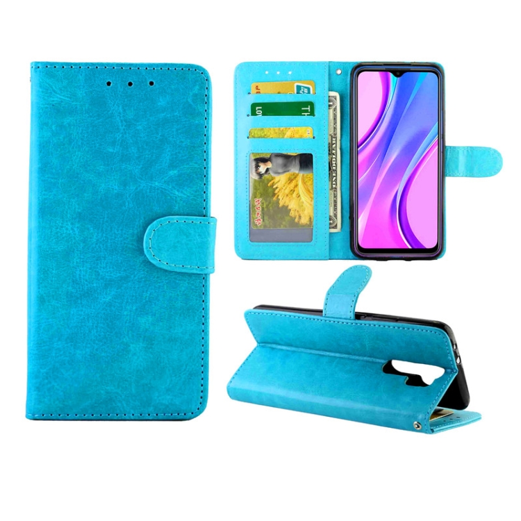 

For Xiaomi Redmi 9 Crazy Horse Texture Leather Horizontal Flip Protective Case with Holder & Card Slots & Wallet & Photo Frame(baby Blue)