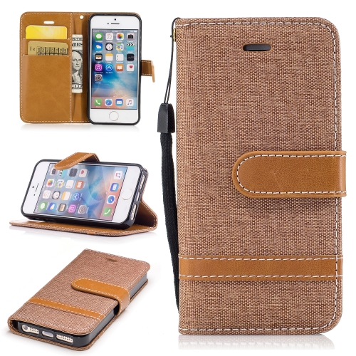 

Color Matching Denim Texture Leather Case for iPhone 5 & Se , with Holder & Card Slots & Wallet & Lanyard(Brown)