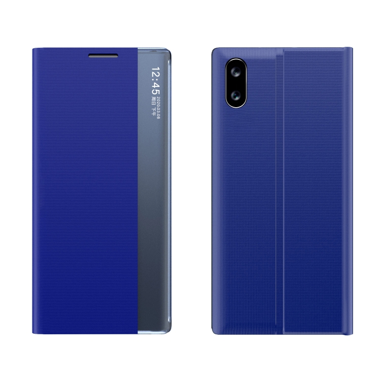 

For Xiaomi Redmi 9A Side Window Display with Magnetic Suction / Bracket / Sleep Function / Plain Leather + PC Flip Phone Case(Sky Blue)
