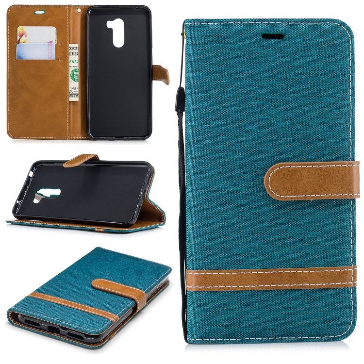 

Color Matching Denim Texture Leather Case for Xiaomi Pocophone F1, with Holder & Card Slots & Wallet & Lanyard(Green)