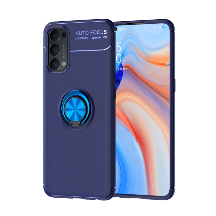 

For OPPO Reno4 4G Metal Ring Holder 360 Degree Rotating TPU Case(Blue+Blue)