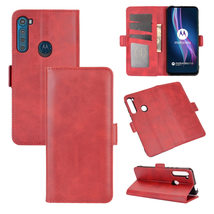 

For Motorola One Fusion+ Dual-side Magnetic Buckle Horizontal Flip Leather Case with Holder & Card Slots & Wallet(Red)