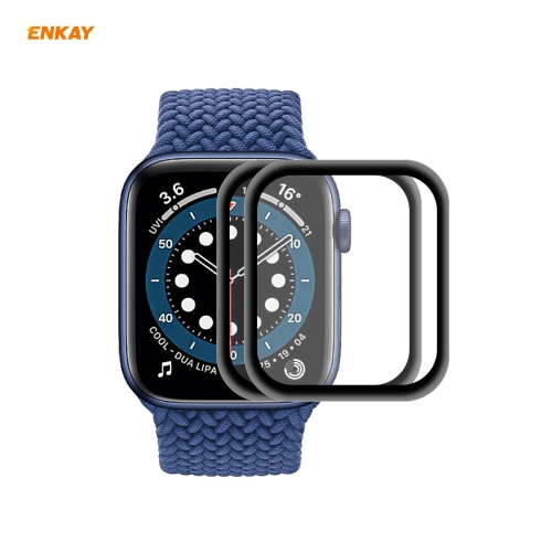 

For Apple Watch 6/5/4/SE 44mm 2 PCS ENKAY Hat-Prince 0.2mm 9H Surface Hardness 3D Explosion-proof Aluminum Alloy Edge Full Screen Tempered Glass Screen Film