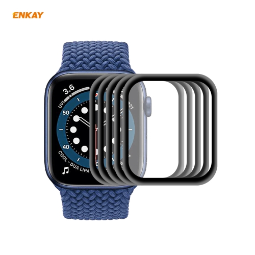 

For Apple Watch 6/5/4/SE 44mm 5PCS ENKAY Hat-Prince 0.2mm 9H Surface Hardness 3D Explosion-proof Aluminum Alloy Edge Full Screen Tempered Glass Screen Film