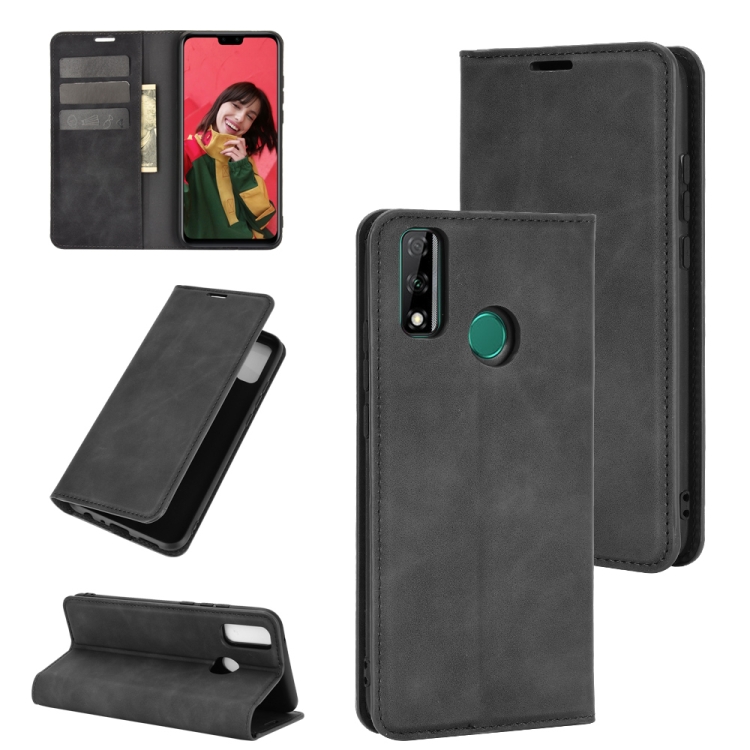 

For Huawei Y8S Retro-skin Business Magnetic Suction Leather Case with Holder & Card Slots & Wallet(Black)