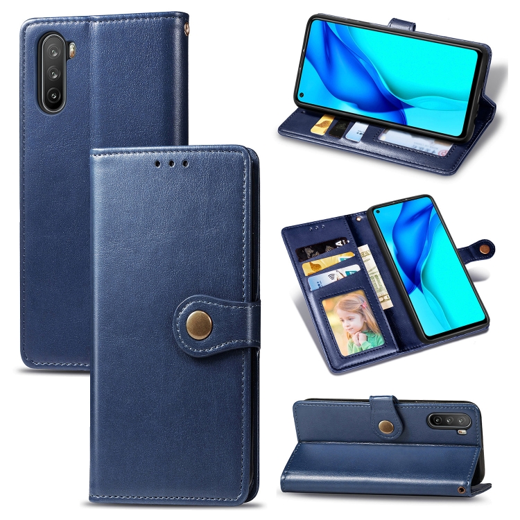 

For Huawei Mate 40 Lite/Maimang 9 Solid Color Leather Buckle Phone Case with Lanyard & Photo Frame & Card Slot & Wallet & Stand Function(Blue)