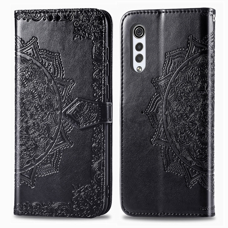 

For LG Velvet 5G Mandala Flower Embossed Horizontal Flip Leather Case with Bracket / Card Slot / Wallet / Lanyard(Black)